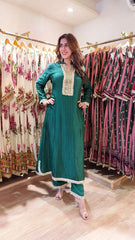 Jacquard Silk Long Kurta Pant Set
