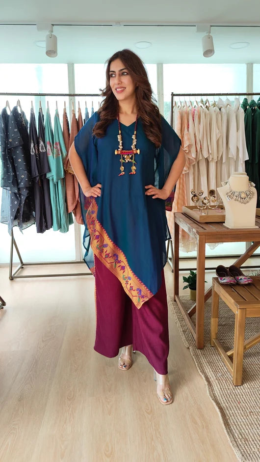Noir 4 piece Kaftan Coord Set with Camisole & Neckpiece