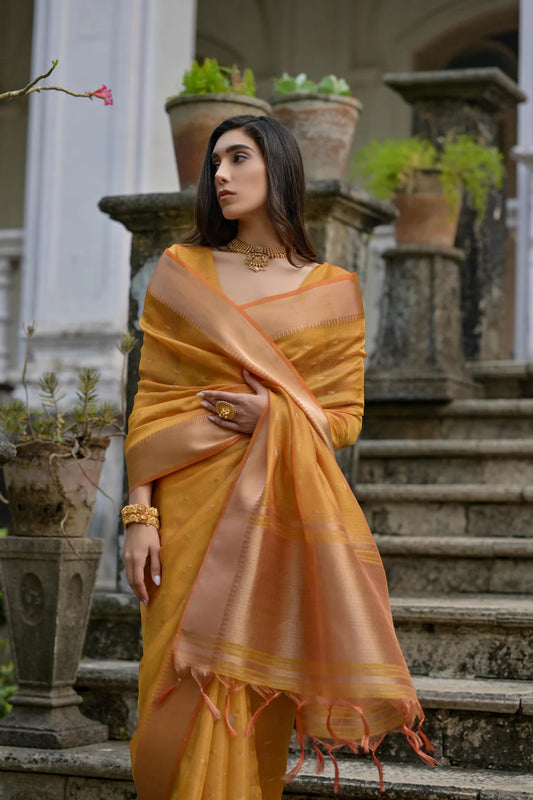 Kalakriti Cotton Silk Yellow Saree 856