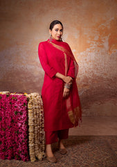 Karisma Red Chanderi Chikankari 4PC Kurta Set