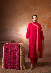 Karisma Red Chanderi Chikankari 4PC Kurta Set