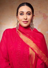 Karisma Red Chanderi Chikankari 4PC Kurta Set