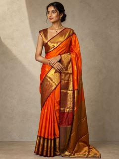 Kesariya Banarasi Silk Saree