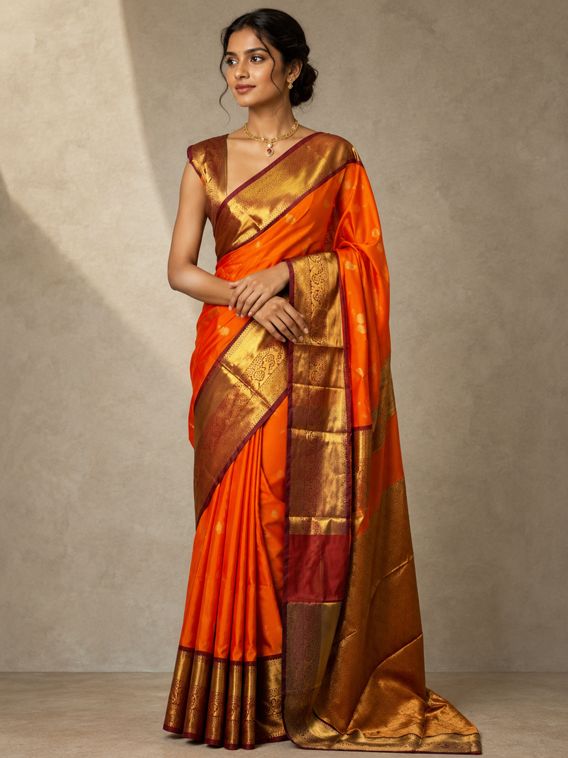 Kesariya Banarasi Silk Saree