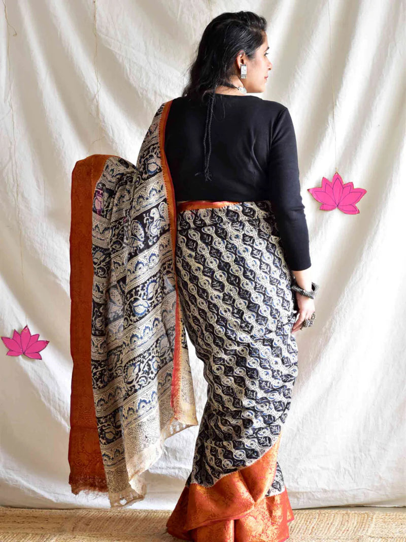 Leaf pattern Kalamkari saree