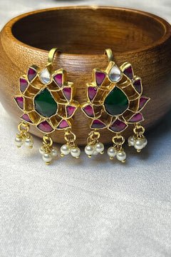 Lotus Kundan Bugdi Earrings Traditional Maharashtrian Ear Cuff