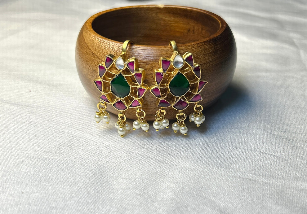 Lotus Kundan Bugdi Earrings Traditional Maharashtrian Ear Cuff