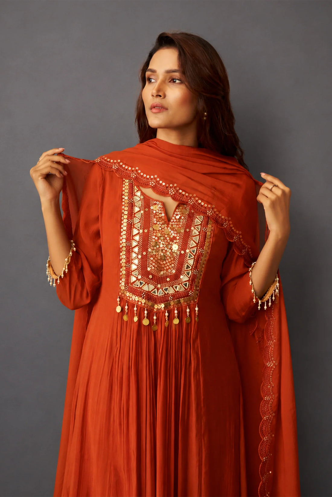 Terracotta Jharokha Embroidered Kurta Set