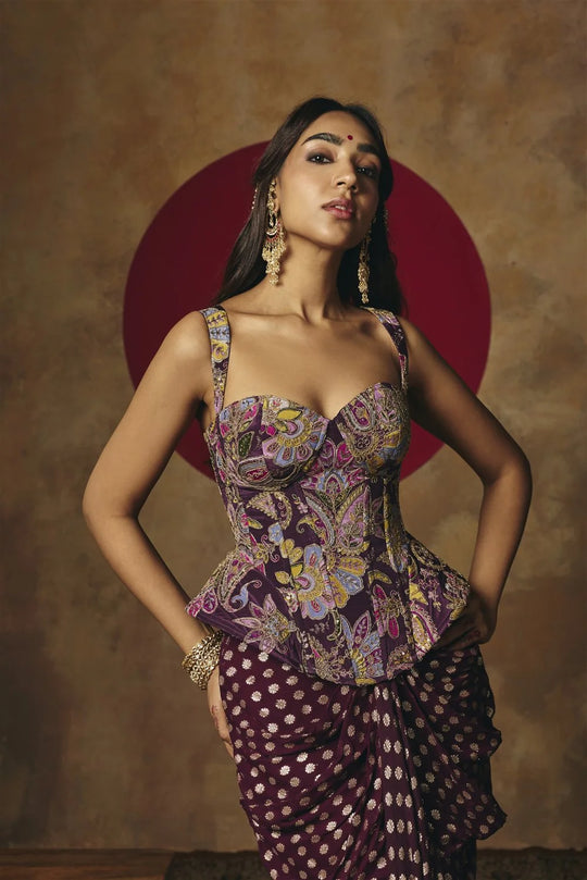 Shahi Ada Purple Embroidered Corset Top