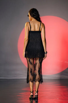 Black Rivet Fringe Party Top