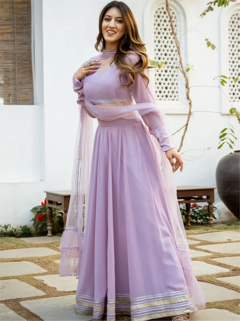 Lavender Georgette Gota Lehenga Choli
