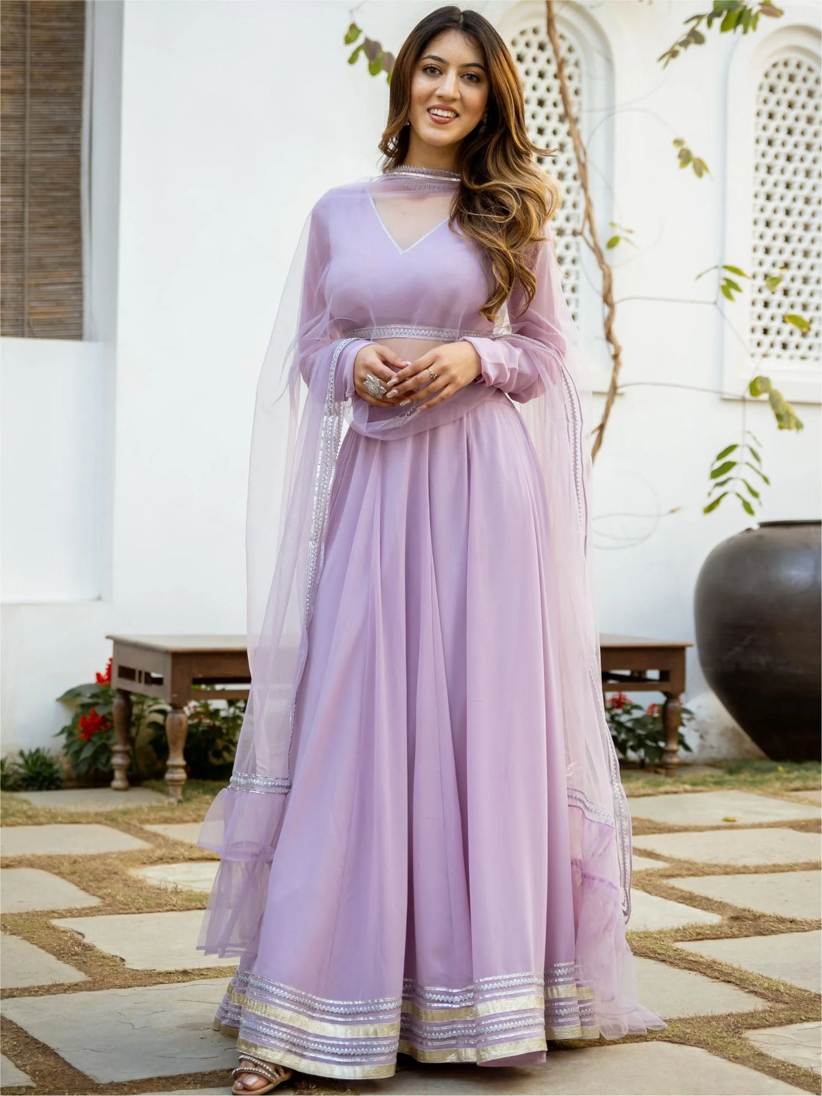 Lavender Georgette Gota Lehenga Choli