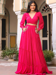 Pink Georgette Handwork Lehenga Set