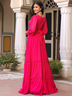 Pink Georgette Handwork Lehenga Set