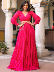 Pink Georgette Handwork Lehenga Set