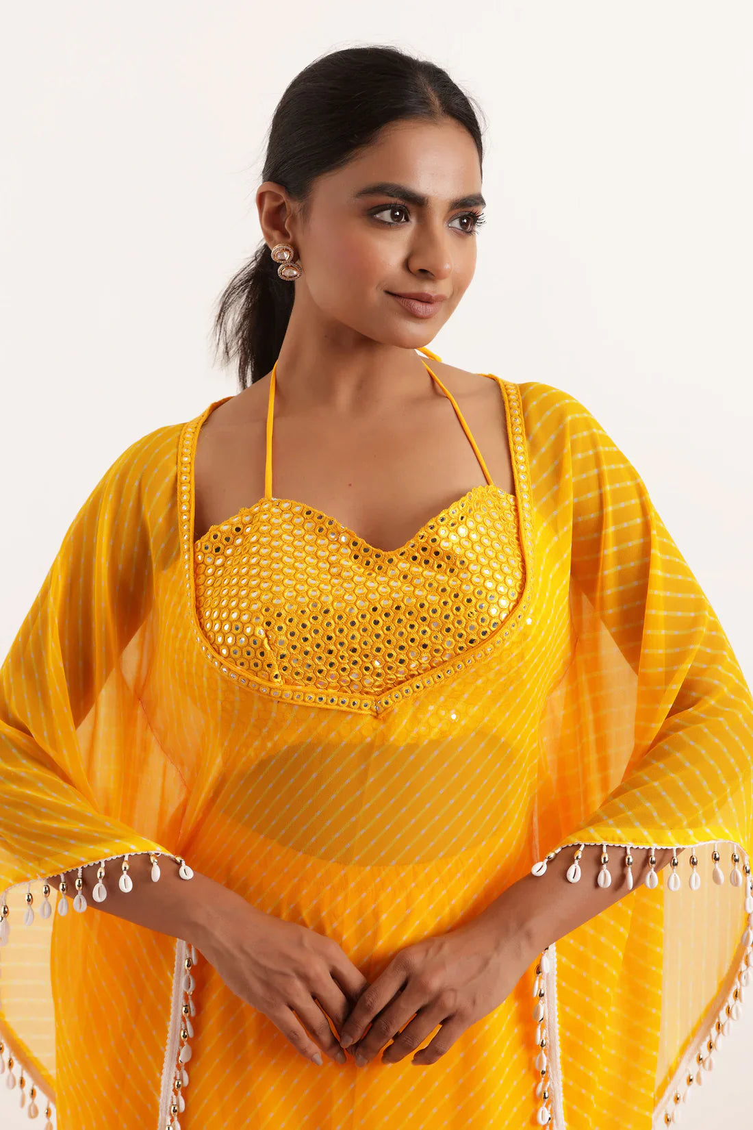 Leheriya Georgette Sharara Kaftan Set with Mirror