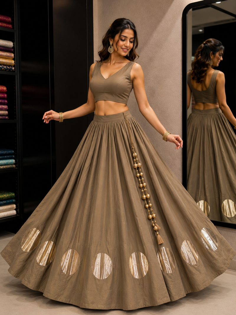 Royal Purple 24 Kali Flared With Gold Butti Skirt