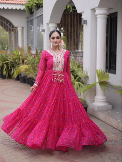 Laheriya Faux Georgette Anarkali Gown with Kutchi Patchwork