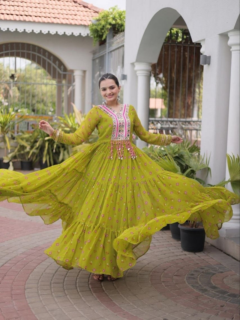 Laheriya Faux Georgette Anarkali Gown with Kutchi Patchwork