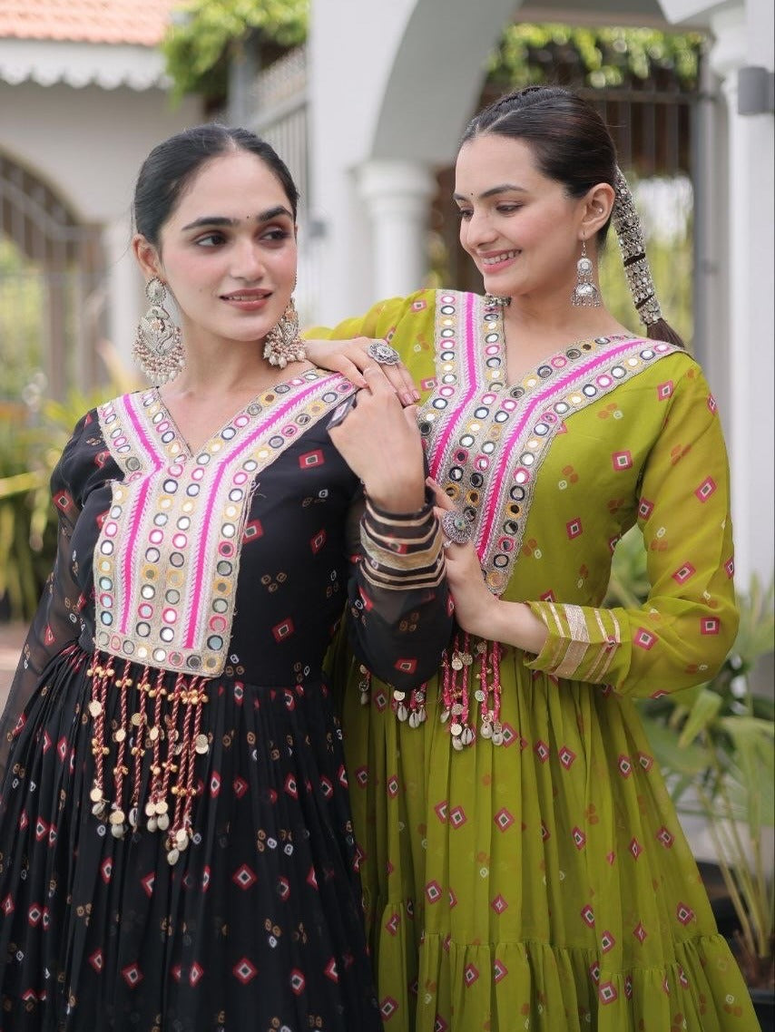 Laheriya Faux Georgette Anarkali Gown with Kutchi Patchwork