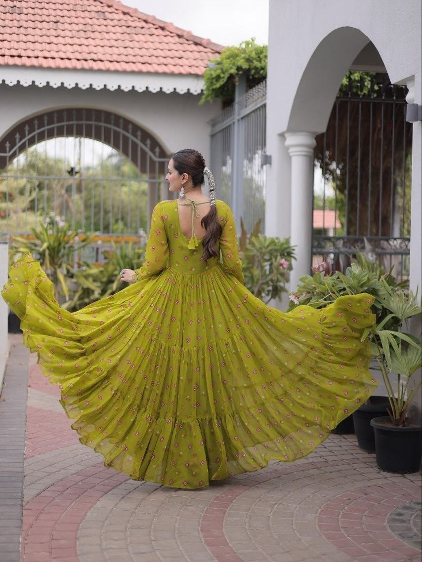 Laheriya Faux Georgette Anarkali Gown with Kutchi Patchwork
