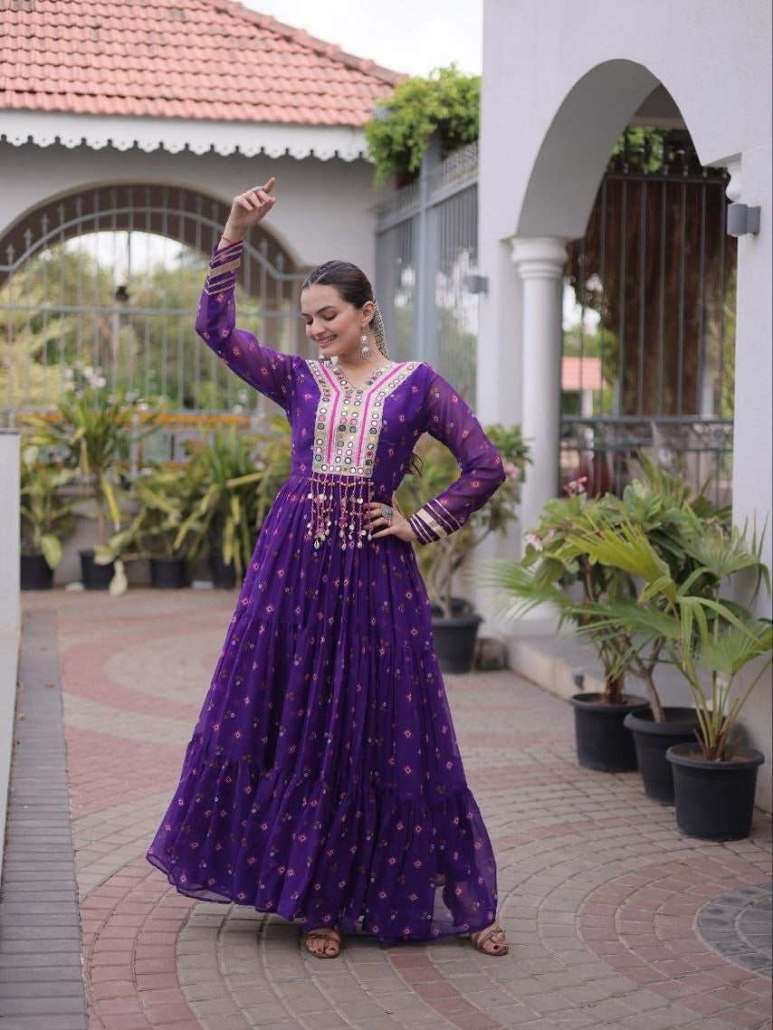 Laheriya Faux Georgette Anarkali Gown with Kutchi Patchwork