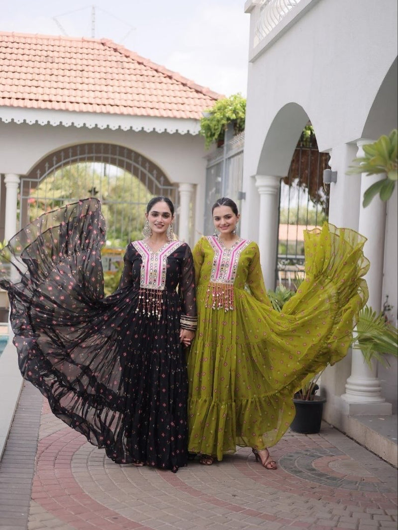 Laheriya Faux Georgette Anarkali Gown with Kutchi Patchwork