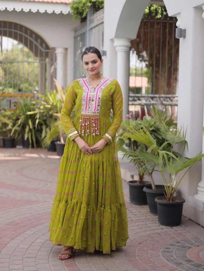 Laheriya Faux Georgette Anarkali Gown with Kutchi Patchwork