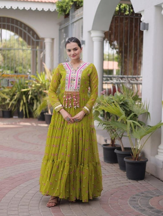 Laheriya Faux Georgette Anarkali Gown with Kutchi Patchwork