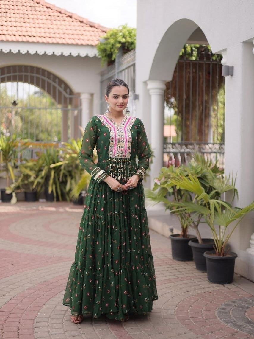 Laheriya Faux Georgette Anarkali Gown with Kutchi Patchwork