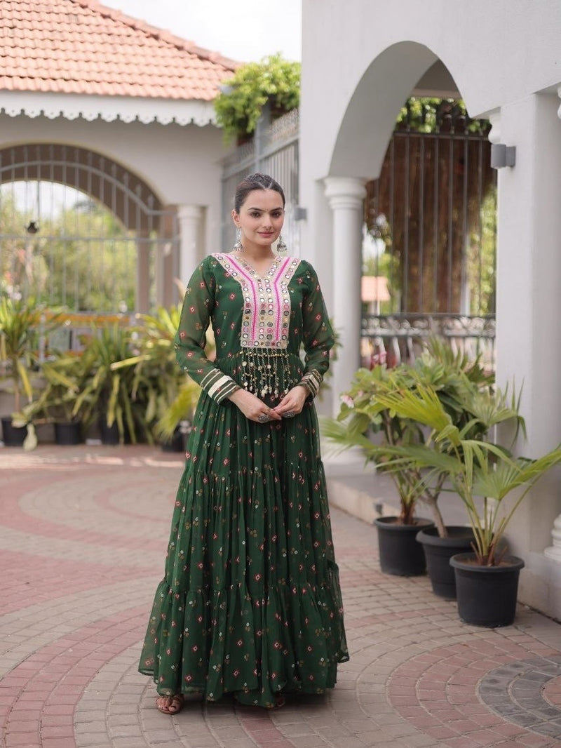 Laheriya Faux Georgette Anarkali Gown with Kutchi Patchwork