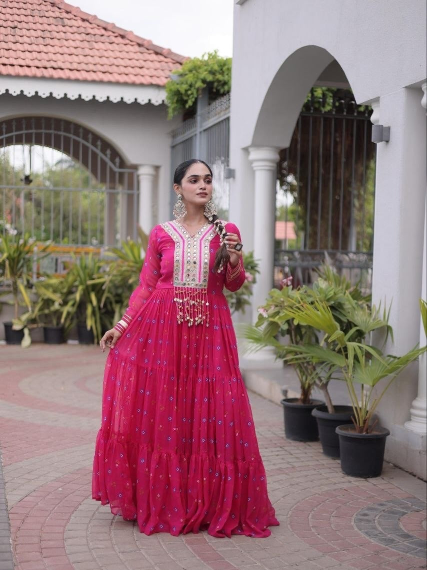 Laheriya Faux Georgette Anarkali Gown with Kutchi Patchwork