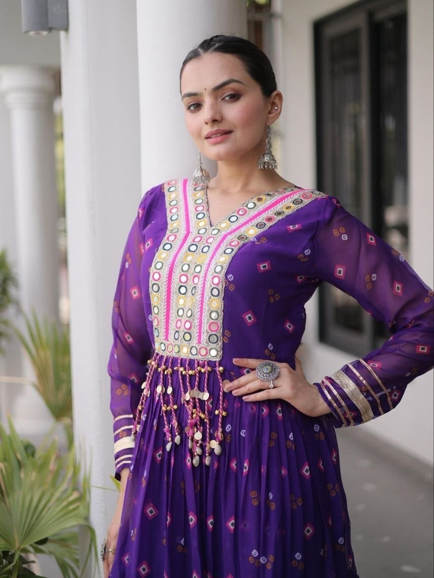 Laheriya Faux Georgette Anarkali Gown with Kutchi Patchwork