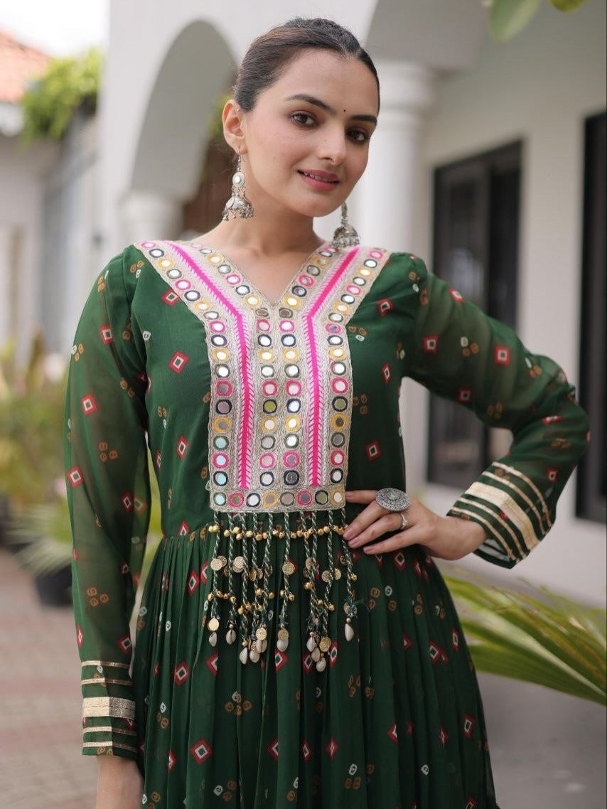 Laheriya Faux Georgette Anarkali Gown with Kutchi Patchwork