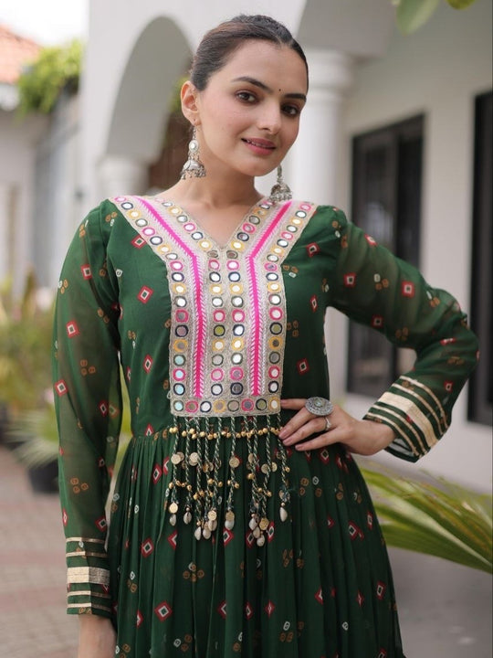 Laheriya Faux Georgette Anarkali Gown with Kutchi Patchwork