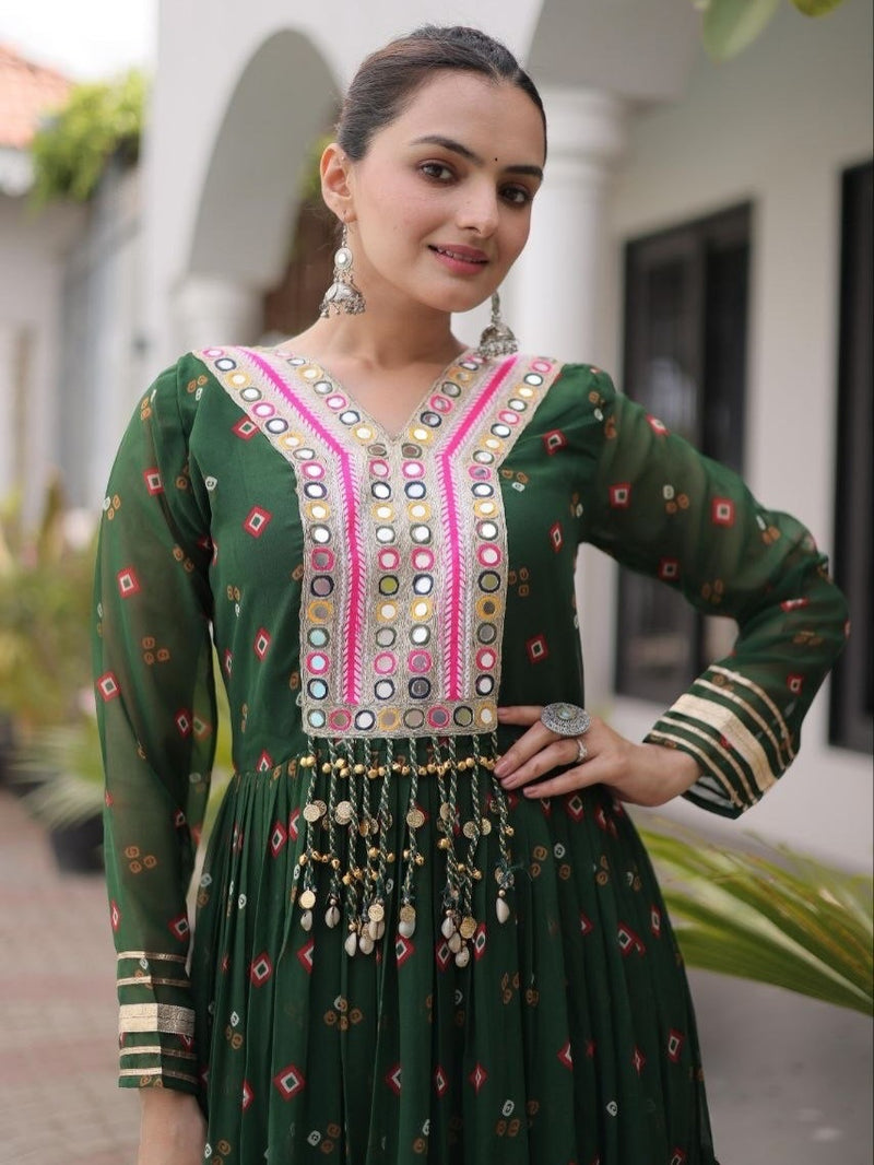 Laheriya Faux Georgette Anarkali Gown with Kutchi Patchwork