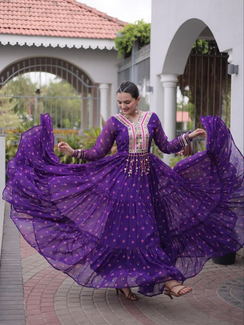Laheriya Faux Georgette Anarkali Gown with Kutchi Patchwork