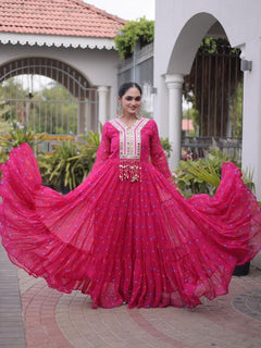 Laheriya Faux Georgette Anarkali Gown with Kutchi Patchwork