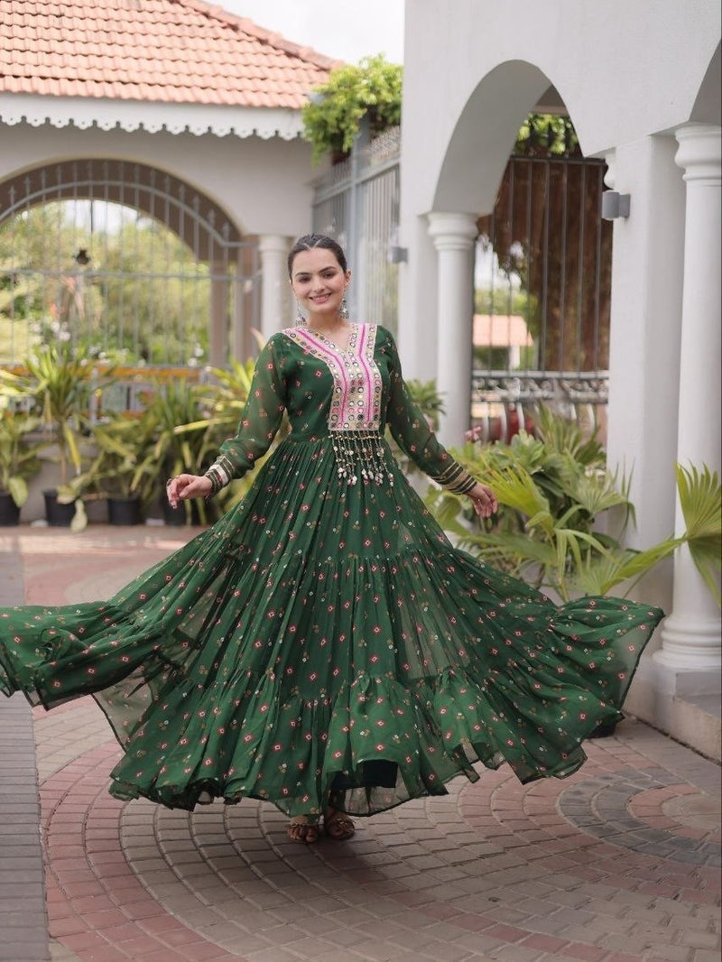 Laheriya Faux Georgette Anarkali Gown with Kutchi Patchwork