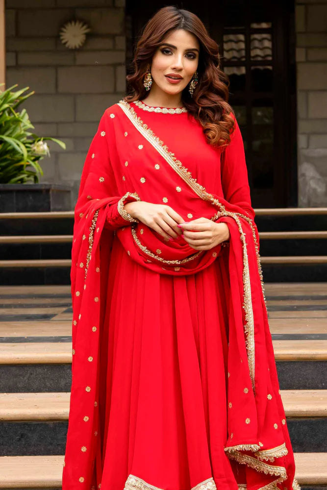 Red anarkali suit set with dupatta
