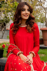 Georgette red anarkali kurta and palazzo