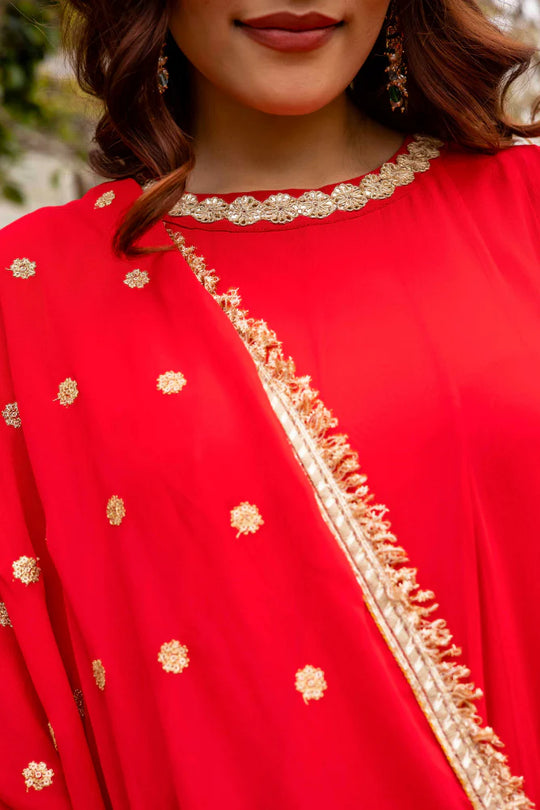 Full-length red anarkali for weddings