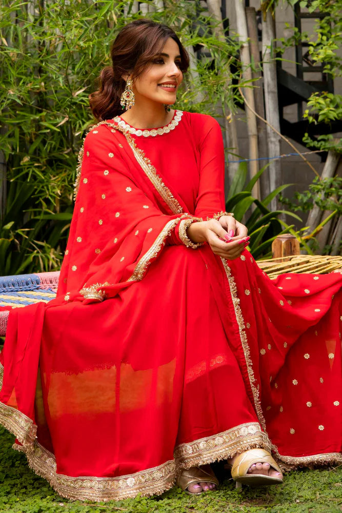 Festive wear red anarkali set for women