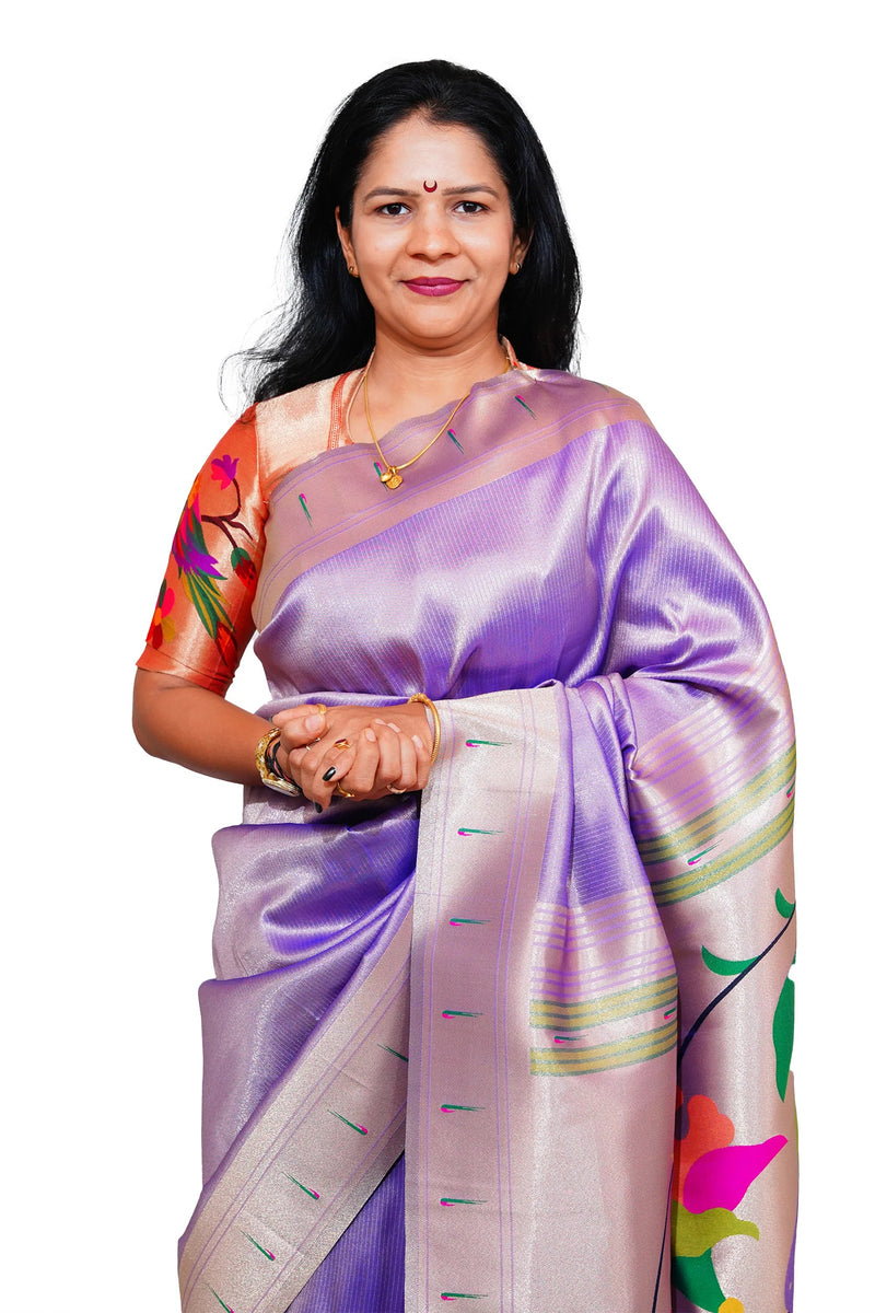 Lotus Soft Silk Paithani Saree with Multicolor Pallu