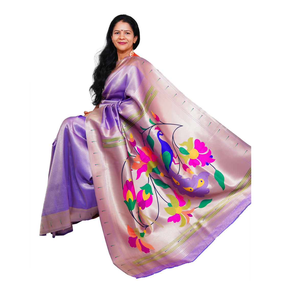 Lotus Soft Silk Paithani Saree with Multicolor Pallu