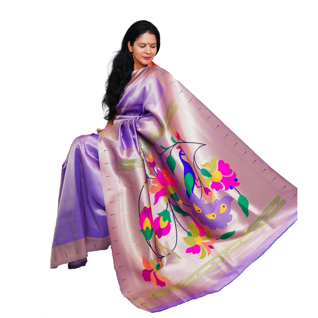 Lotus Soft Silk Paithani Saree with Multicolor Pallu