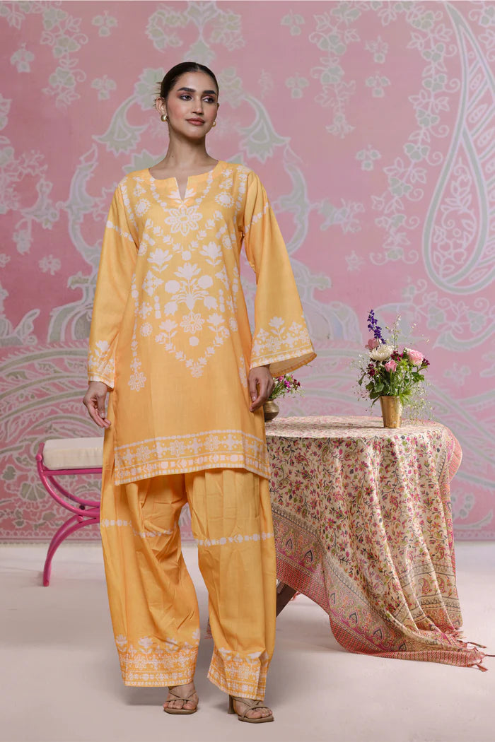 Ikat Printed Lawn Cotton Co-ord Set with Farsi Pants
