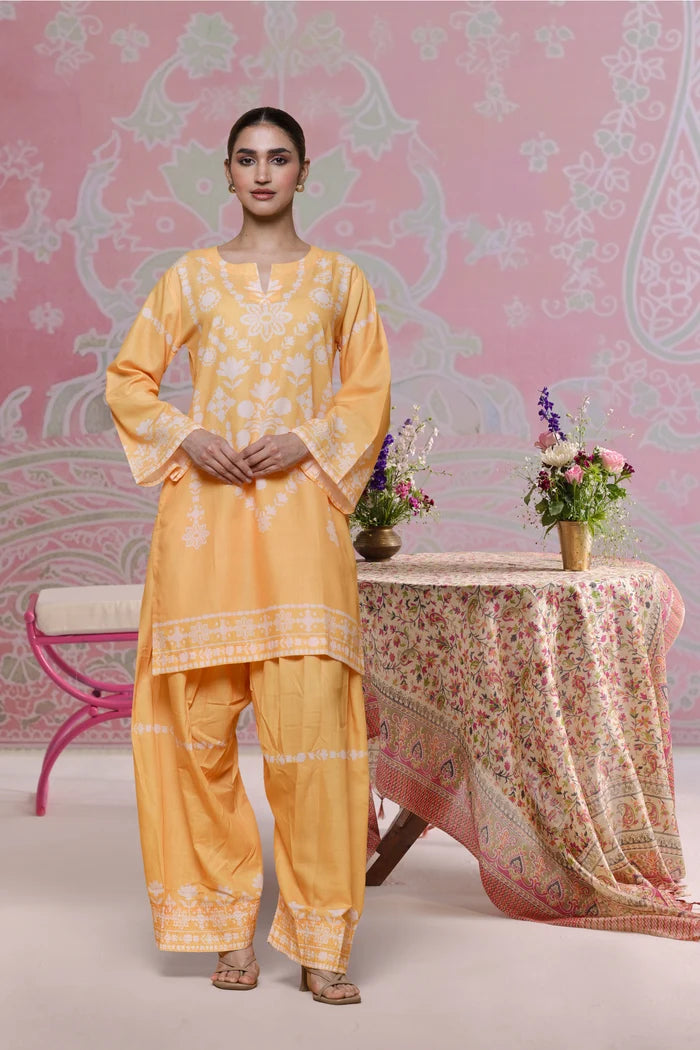 Ikat Printed Lawn Cotton Co-ord Set with Farsi Pants