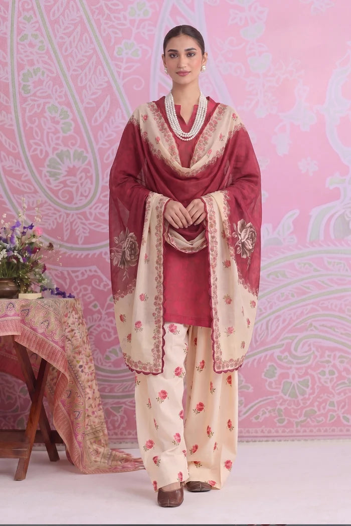 Ikat Printed Lawn Cotton Co-ord Set with Farsi Pants