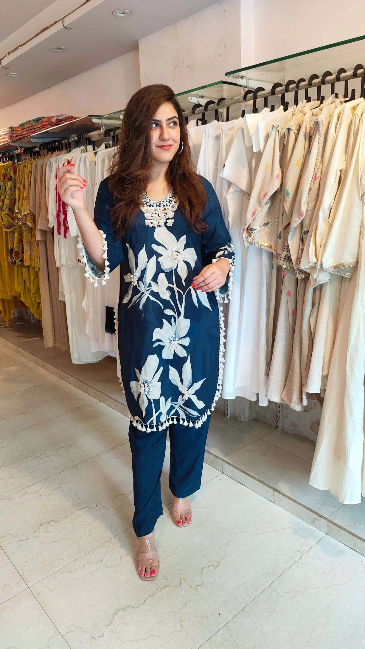 Flowing Cotton Lily Blue Kurta Coord